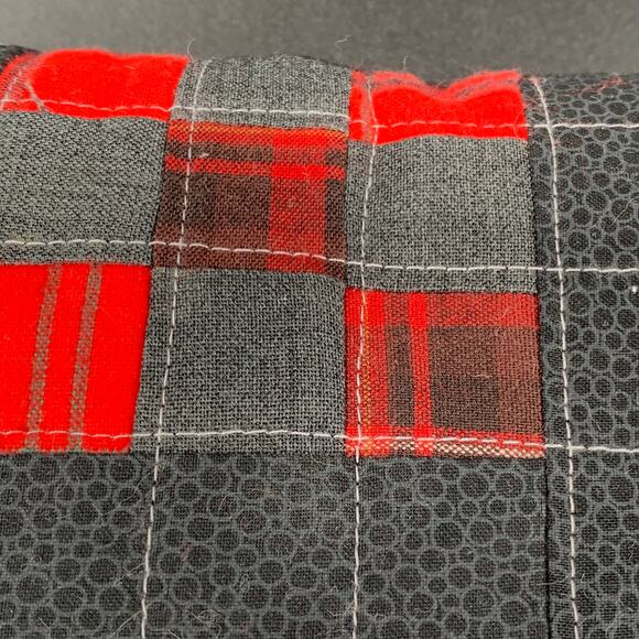 Handmade Accent Throw Pillow 11" Square Nine Patch Black Red White Gift For Her - Picture 6 of 11